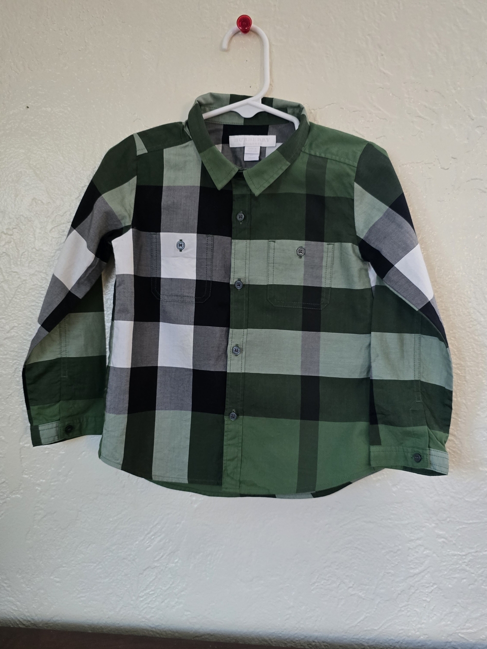 Burberry Boys Green Check Button Down Shirt - Size 4Y